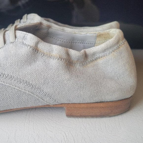 Chanel Grey Canvas and Python Trim Cap Toe Scrunch Flats Size 38 - Picture 7 of 7